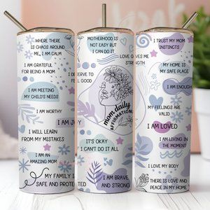 Mom Affirmations Blue 20 oz. Skinny Tumbler